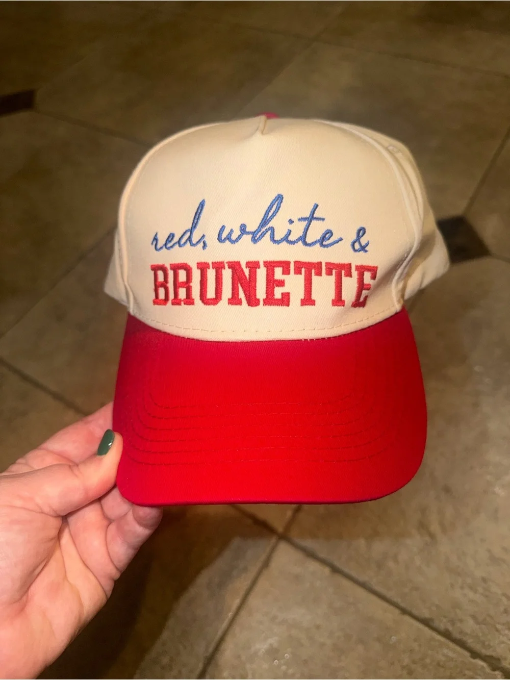 Red & White 'Red, White & Brunette' Embroidered Baseball Cap